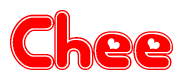 The image is a clipart featuring the word Chee written in a stylized font with a heart shape replacing inserted into the center of each letter. The color scheme of the text and hearts is red with a light outline.