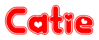 The image is a clipart featuring the word Catie written in a stylized font with a heart shape replacing inserted into the center of each letter. The color scheme of the text and hearts is red with a light outline.