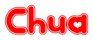 The image is a clipart featuring the word Chua written in a stylized font with a heart shape replacing inserted into the center of each letter. The color scheme of the text and hearts is red with a light outline.