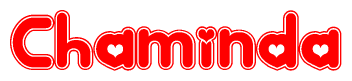 The image displays the word Chaminda written in a stylized red font with hearts inside the letters.