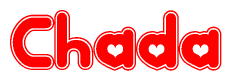 The image displays the word Chada written in a stylized red font with hearts inside the letters.