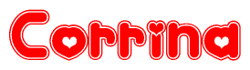 The image displays the word Corrina written in a stylized red font with hearts inside the letters.