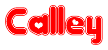The image displays the word Calley written in a stylized red font with hearts inside the letters.