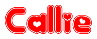 The image is a clipart featuring the word Callie written in a stylized font with a heart shape replacing inserted into the center of each letter. The color scheme of the text and hearts is red with a light outline.