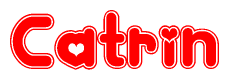 The image is a clipart featuring the word Catrin written in a stylized font with a heart shape replacing inserted into the center of each letter. The color scheme of the text and hearts is red with a light outline.
