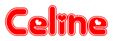 The image is a clipart featuring the word Celine written in a stylized font with a heart shape replacing inserted into the center of each letter. The color scheme of the text and hearts is red with a light outline.