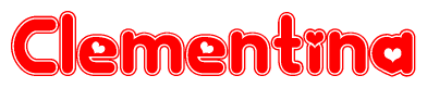 The image displays the word Clementina written in a stylized red font with hearts inside the letters.