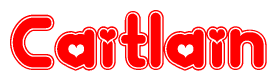The image is a clipart featuring the word Caitlain written in a stylized font with a heart shape replacing inserted into the center of each letter. The color scheme of the text and hearts is red with a light outline.