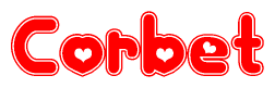 The image displays the word Corbet written in a stylized red font with hearts inside the letters.