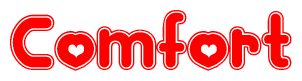 The image displays the word Comfort written in a stylized red font with hearts inside the letters.