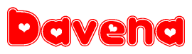 The image displays the word Davena written in a stylized red font with hearts inside the letters.