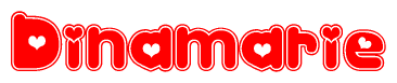 The image displays the word Dinamarie written in a stylized red font with hearts inside the letters.