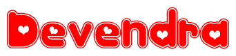 The image displays the word Devendra written in a stylized red font with hearts inside the letters.