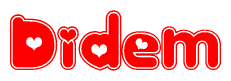 The image is a clipart featuring the word Didem written in a stylized font with a heart shape replacing inserted into the center of each letter. The color scheme of the text and hearts is red with a light outline.