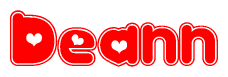 The image displays the word Deann written in a stylized red font with hearts inside the letters.