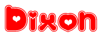 The image displays the word Dixon written in a stylized red font with hearts inside the letters.