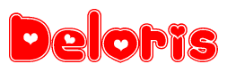 The image is a clipart featuring the word Deloris written in a stylized font with a heart shape replacing inserted into the center of each letter. The color scheme of the text and hearts is red with a light outline.