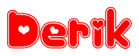 The image is a clipart featuring the word Derik written in a stylized font with a heart shape replacing inserted into the center of each letter. The color scheme of the text and hearts is red with a light outline.