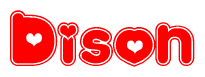 The image displays the word Dison written in a stylized red font with hearts inside the letters.