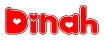 The image displays the word Dinah written in a stylized red font with hearts inside the letters.