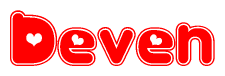 The image is a clipart featuring the word Deven written in a stylized font with a heart shape replacing inserted into the center of each letter. The color scheme of the text and hearts is red with a light outline.