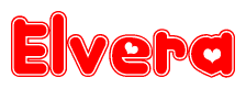 The image is a clipart featuring the word Elvera written in a stylized font with a heart shape replacing inserted into the center of each letter. The color scheme of the text and hearts is red with a light outline.