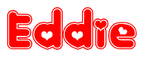 The image is a clipart featuring the word Eddie written in a stylized font with a heart shape replacing inserted into the center of each letter. The color scheme of the text and hearts is red with a light outline.