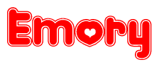 The image displays the word Emory written in a stylized red font with hearts inside the letters.