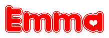 The image is a clipart featuring the word Emma written in a stylized font with a heart shape replacing inserted into the center of each letter. The color scheme of the text and hearts is red with a light outline.