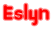 The image is a clipart featuring the word Eslyn written in a stylized font with a heart shape replacing inserted into the center of each letter. The color scheme of the text and hearts is red with a light outline.