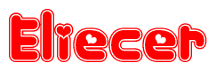The image is a red and white graphic with the word Eliecer written in a decorative script. Each letter in  is contained within its own outlined bubble-like shape. Inside each letter, there is a white heart symbol.