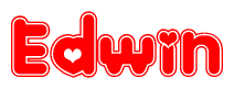 The image displays the word Edwin written in a stylized red font with hearts inside the letters.