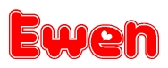 The image is a clipart featuring the word Ewen written in a stylized font with a heart shape replacing inserted into the center of each letter. The color scheme of the text and hearts is red with a light outline.