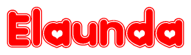 The image displays the word Elaunda written in a stylized red font with hearts inside the letters.