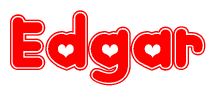 The image is a clipart featuring the word Edgar written in a stylized font with a heart shape replacing inserted into the center of each letter. The color scheme of the text and hearts is red with a light outline.