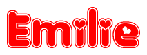 The image is a clipart featuring the word Emilie written in a stylized font with a heart shape replacing inserted into the center of each letter. The color scheme of the text and hearts is red with a light outline.