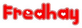 The image displays the word Fredhay written in a stylized red font with hearts inside the letters.