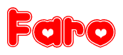 The image displays the word Faro written in a stylized red font with hearts inside the letters.