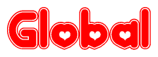 The image displays the word Global written in a stylized red font with hearts inside the letters.