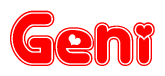 The image is a clipart featuring the word Geni written in a stylized font with a heart shape replacing inserted into the center of each letter. The color scheme of the text and hearts is red with a light outline.