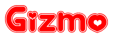 The image displays the word Gizmo written in a stylized red font with hearts inside the letters.
