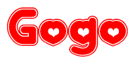 The image is a clipart featuring the word Gogo written in a stylized font with a heart shape replacing inserted into the center of each letter. The color scheme of the text and hearts is red with a light outline.
