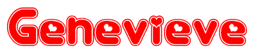 The image displays the word Genevieve written in a stylized red font with hearts inside the letters.