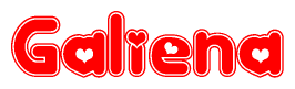 The image displays the word Galiena written in a stylized red font with hearts inside the letters.
