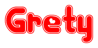 The image is a clipart featuring the word Grety written in a stylized font with a heart shape replacing inserted into the center of each letter. The color scheme of the text and hearts is red with a light outline.