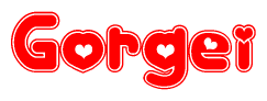 The image is a clipart featuring the word Gorgei written in a stylized font with a heart shape replacing inserted into the center of each letter. The color scheme of the text and hearts is red with a light outline.