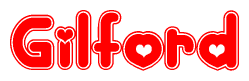 The image displays the word Gilford written in a stylized red font with hearts inside the letters.