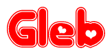 The image is a clipart featuring the word Gleb written in a stylized font with a heart shape replacing inserted into the center of each letter. The color scheme of the text and hearts is red with a light outline.