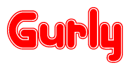 The image is a clipart featuring the word Gurly written in a stylized font with a heart shape replacing inserted into the center of each letter. The color scheme of the text and hearts is red with a light outline.