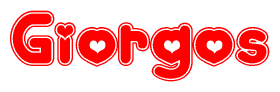 The image is a clipart featuring the word Giorgos written in a stylized font with a heart shape replacing inserted into the center of each letter. The color scheme of the text and hearts is red with a light outline.